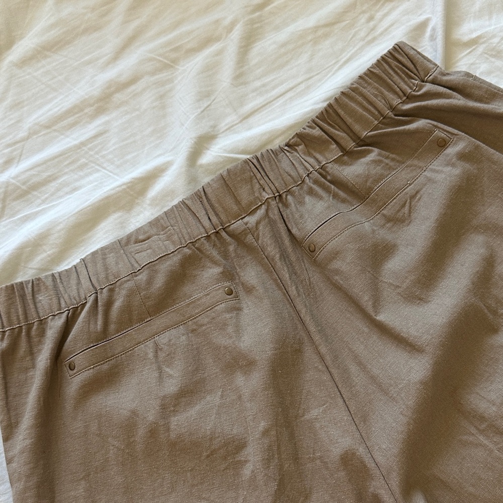 Democracy Women's Linen Blend Wide Leg Tan Pants - Picture 8 of 8